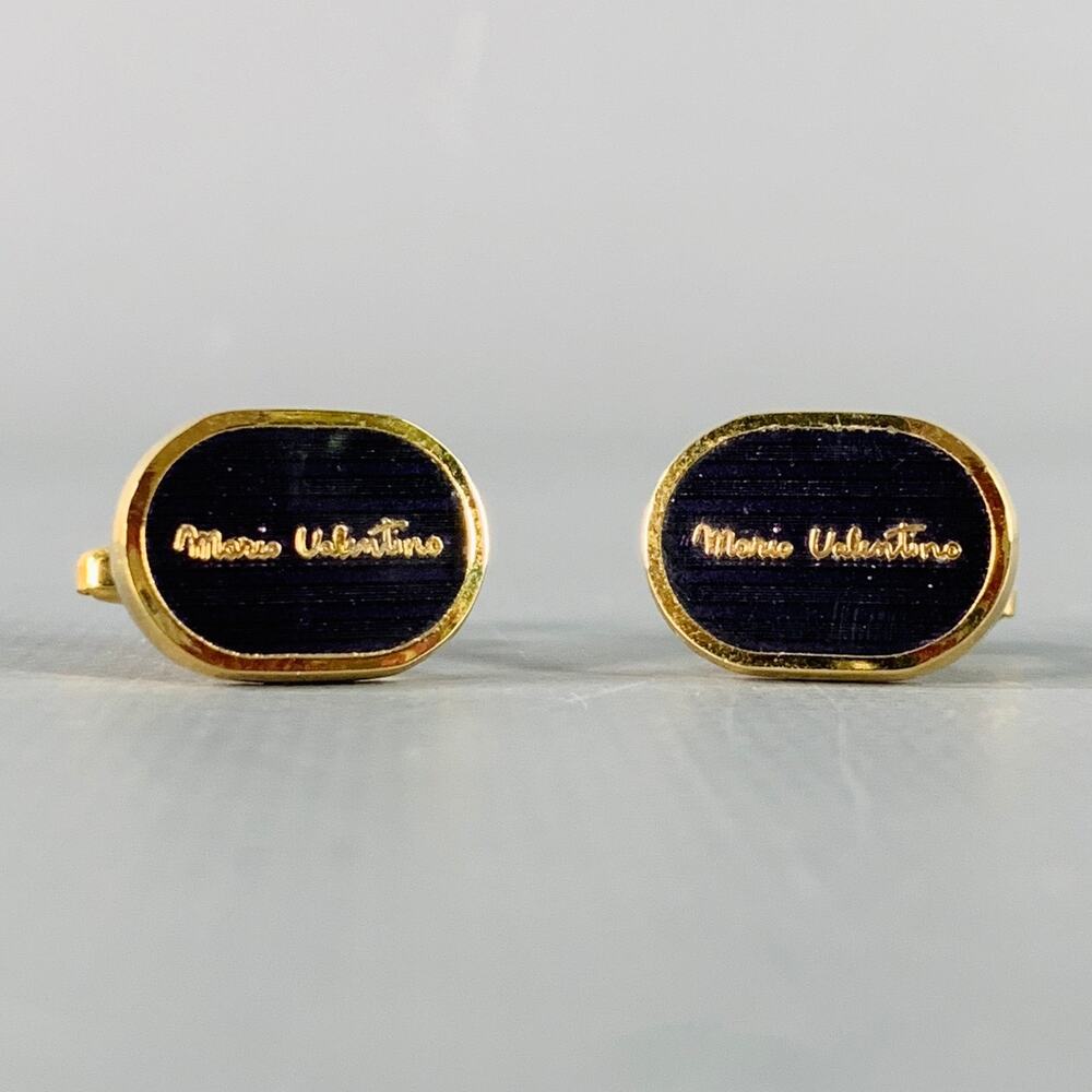 MARIO VALENTINO Vintage Purple Gold Tone Signature Metal Cuff Links